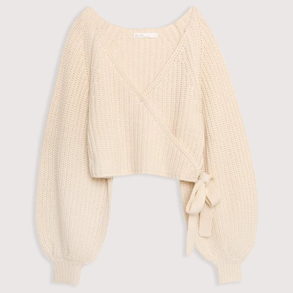 OAK + FORT Sweaters - NOWT CREAM KNIT WRAP TOP | OAK + FORT